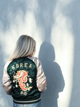 「korean」｜「アイテム（スタジャン）」を使った、OneCrossAtATimeさん（レディース・155cm）の冬コーディネート