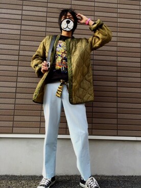 「原宿」｜「アイテム（ミリタリージャケット）」を使った、橋本 イクミさん（メンズ・179cm）の冬コーディネート