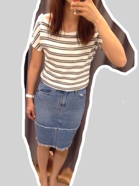 「Chico（チコ）のアイテム（Tシャツ/カットソー、ホワイト系）」を使った、yaaaさん（レディース・171cm）の夏コーディネート