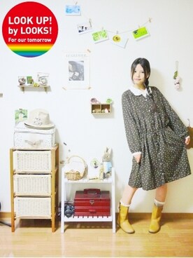 「B.L.U.E（ビーエルユーイー）のアイテム（ワンピース/ドレス）」を使った、まいみさんの秋コーディネート