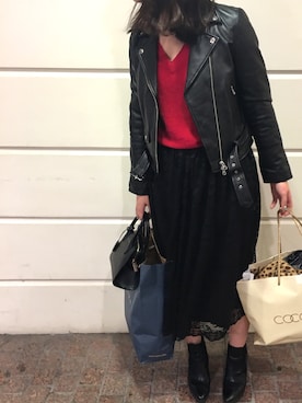 「COCO DEAL（ココディール）のアイテム（ライダースジャケット）」を使った、kiiy/SooJeongさん（レディース・163cm）の秋コーディネート