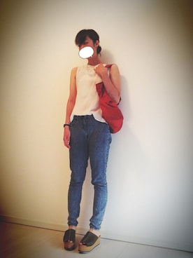 「ZARA（ザラ）のアイテム（Tシャツ/カットソー、ホワイト系）」を使った、mgmgさん（レディース・165cm）の夏コーディネート