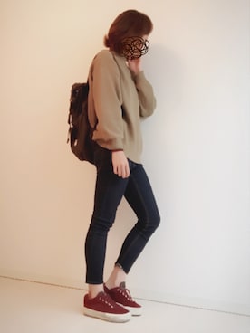 「UNIQLO（ユニクロ）のアイテム（ニット/セーター、ベージュ系）」を使った、mgmgさん（レディース・165cm）の秋コーディネート