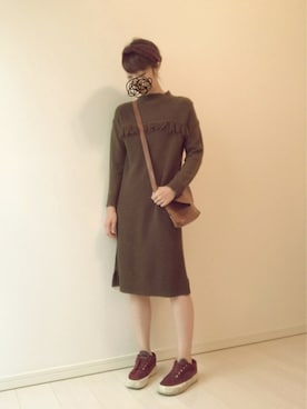 「Green　Parks（グリーンパークス）のアイテム（ワンピース/ドレス、グリーン系）」を使った、mgmgさん（レディース・165cm）の秋コーディネート