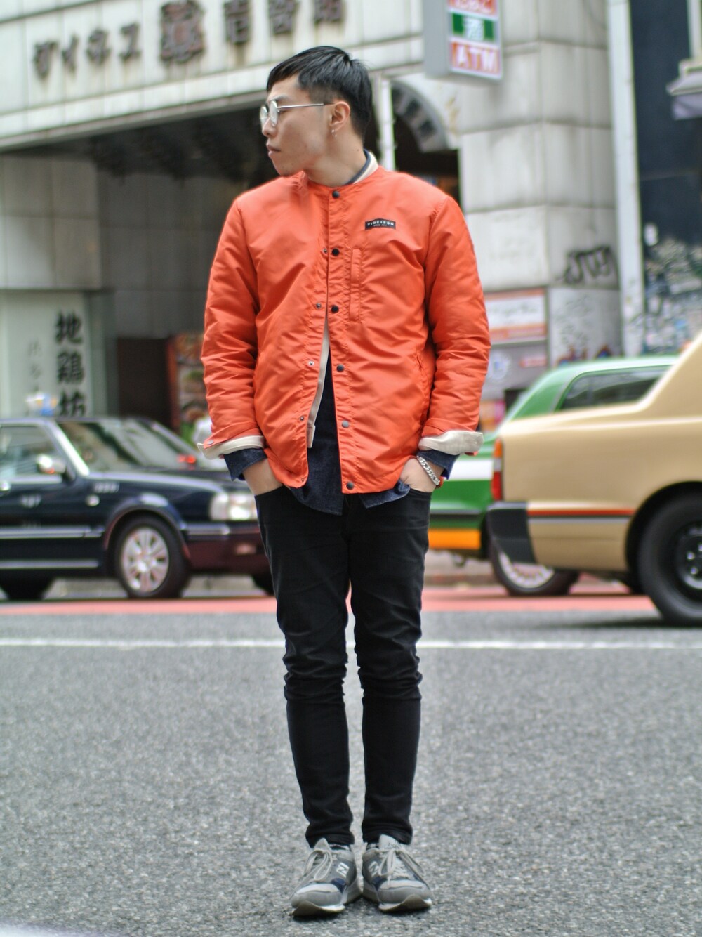 「New Balance、Gジャン、ＮＢ、timeison、丸メガネ、time after time、sneakers、EWAN、wonhundred」｜「Time is onの【NOCOLLOR COACH JACKET】（アクセサリー、その他）」を使った、Timeisonさん（メンズ・175cm）の冬コーディネートの1枚目の写真