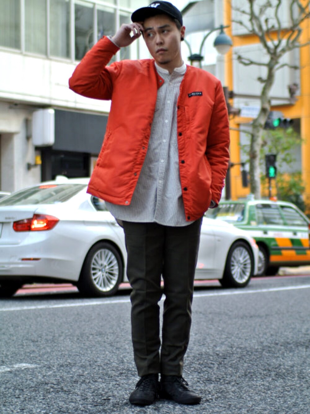 「CAP、コーチジャケット、シンプルコーデ、woodwood、ノーカラーシャツ、Time is on、バンドカラーシャツ」｜「Time is onの【NOCOLLOR COACH JACKET】（アクセサリー、その他）」を使った、Timeisonさん（メンズ・173cm）の冬コーディネートの1枚目の写真