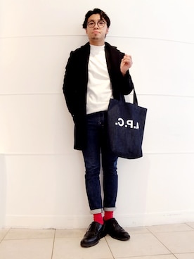 「A.P.C.」｜「アイテム（チェスターコート）」を使った、kamichanさん（メンズ・167cm）の秋コーディネート