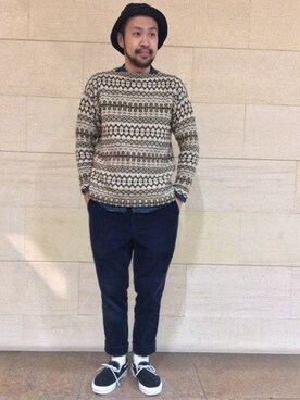 「アイテム（カーゴパンツ）」を使った、Ikuo Mitaniさん（メンズ・171cm）の冬コーディネート