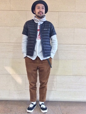 「BEAMS BOY（ビームスボーイ）のアイテム（ハット）」を使った、Ikuo Mitaniさん（メンズ・171cm）の冬コーディネート