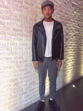 「H&M（エイチ・アンド・エム）のアイテム（スーツジャケット）」を使った、Harry Chang さん（メンズ・178cm）の秋コーディネート