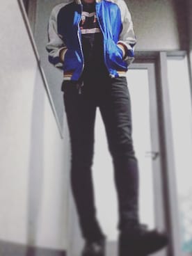 「SAINT LAURENT PARIS（サンローランパリ）のアイテム（スタジャン）」を使った、ASUさん（メンズ・170cm）の秋コーディネート