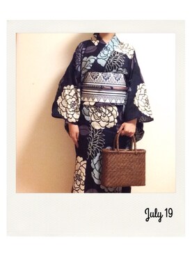 「撫松庵のアイテム（浴衣、ブルー系）」を使った、marbleさん（レディース・158cm）の夏コーディネート