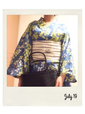 「アイテム（浴衣、ブルー系）」を使った、marbleさん（レディース・158cm）の夏コーディネート