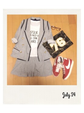 「AVIE（アビィ）のセットアップ（その他、ブルー系）」を使った、marbleさん（レディース・158cm）の夏コーディネート