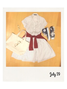 「CASIO（カシオ）の時計（アナログ腕時計、ゴールド系）」を使った、marbleさん（レディース・158cm）の夏コーディネート