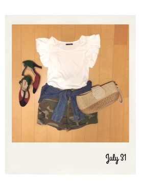 「crolla（クローラ）のクラッチバッグ（クラッチバッグ、ベージュ系）」を使った、marbleさん（レディース・158cm）の夏コーディネート