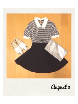 「FREE'S SHOP（フリーズショップ）のカットソー（Tシャツ/カットソー、ブラック系）」を使った、marbleさん（レディース・158cm）の夏コーディネート