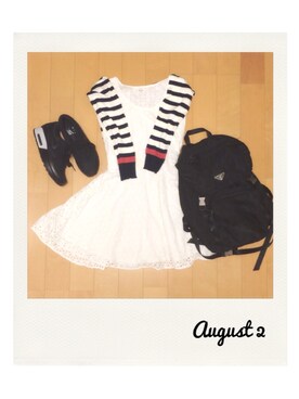 「PRADA（プラダ）のバックパック（バックパック/リュック、ブラック系）」を使った、marbleさん（レディース・158cm）の夏コーディネート