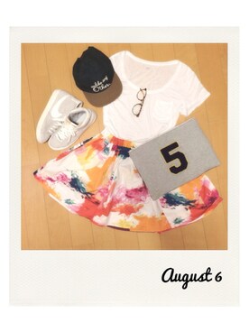 「KATE SPADE SATURDAY（ケイトスペードサタデー）のスカート（スカート、ホワイト系）」を使った、marbleさん（レディース・158cm）の夏コーディネート