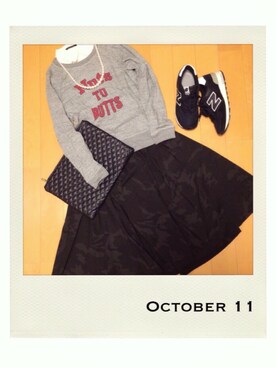 「NEW BALANCE（ニューバランス）のスニーカー（スニーカー、ブラック系）」を使った、marbleさん（レディース・158cm）の秋コーディネート