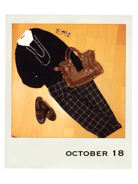 「ME COUTURE（ミークチュール）のセーター（ニット/セーター、ブラック系）」を使った、marbleさん（レディース・158cm）の秋コーディネート