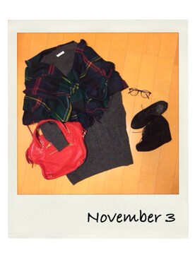 「Chloe（クロエ）のショルダーバッグ（ショルダーバッグ、レッド系）」を使った、marbleさん（レディース・158cm）の秋コーディネート