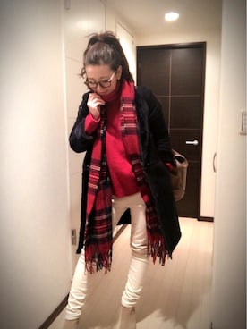 「ネイビーコーデ」｜「アイテム（ムートンコート）」を使った、miyakoさん（レディース・159cm）の冬コーディネート