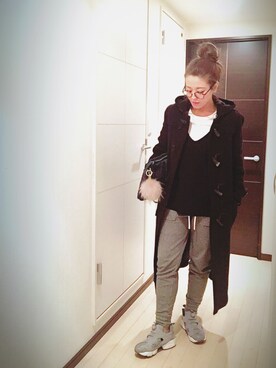 「メガネ女子」｜「アイテム（ダッフルコート）」を使った、miyakoさん（レディース・159cm）の冬コーディネート