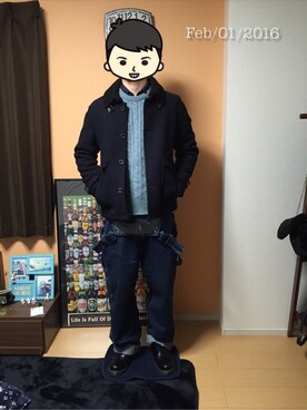 「no brand（ノーブランド）のアイテム（サロペット/オーバーオール）」を使った、Y'Y'4さん（メンズ・182cm）の冬コーディネート