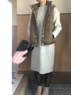 「アイテム（ダウンベスト、その他）」を使った、ク ワさん（レディース・155cm）の冬コーディネート