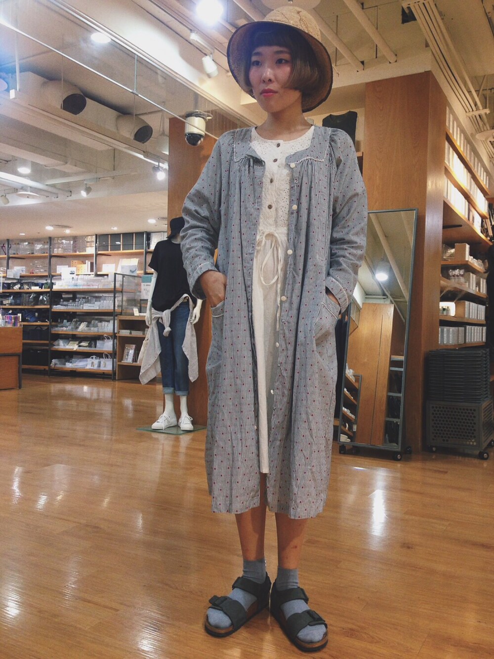 「女孩別哭、Planet、birkenstock、tutuanna、Taiwan、MUJI、無印良品、short hair、163cm」｜「無印良品のアイテム（帽子、ベージュ系）」を使った、ファン💡さん（レディース・163cm）の春コーディネートの1枚目の写真