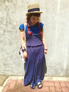 「RAY CASSIN（レイカズン）のアイテム（つなぎ/オールインワン）」を使った、まりっぺさん（レディース・152cm）の夏コーディネート