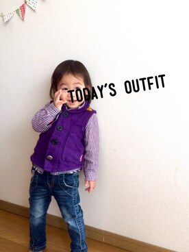 「アイテム（ベスト、パープル系）」を使った、Re-Gena☺︎さん（キッズ・80cm）の冬コーディネート