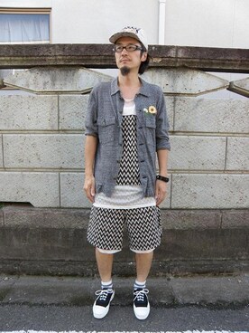 「gilet（ジレ）のアイテム」を使った、フリスタさん（メンズ・173cm）の夏コーディネート