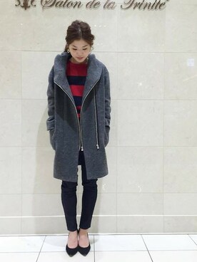 「アイテム（カーゴパンツ、ブルー系）」を使った、Salon de la Trinite'博多店スタッフさん（レディース・160cm）の秋コーディネート