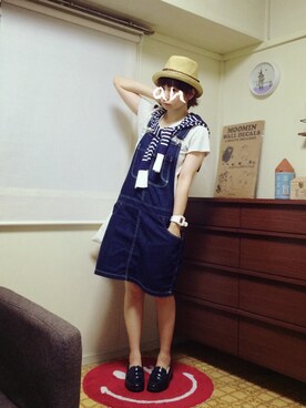 「BLUE BLUE（ブルーブルー）のアイテム（オールインワン・サロペット）」を使った、anさん（レディース・155cm）の夏コーディネート