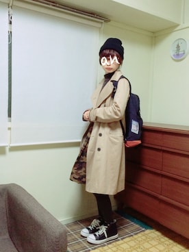 「ウエストイン」｜「アイテム（トレンチコート）」を使った、anさん（レディース・155cm）の冬コーディネート