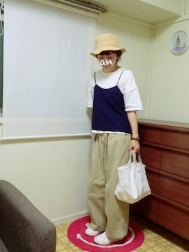 「And A（アンドエー）のアイテム（帽子）」を使った、anさん（レディース・155cm）の夏コーディネート