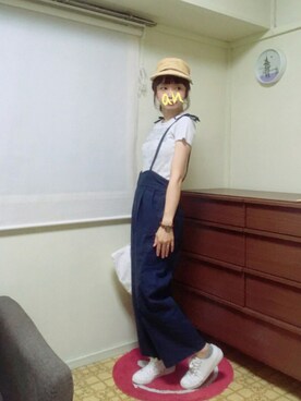 「猫」｜「アイテム（オールインワン・サロペット）」を使った、anさん（レディース・155cm）の夏コーディネート