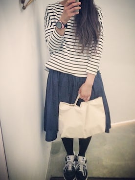 「アイテム（アナログ腕時計、ピンク系）」を使った、まゆ♡ᵕ̈*⑅୨୧さん（レディース・164cm）の春コーディネート