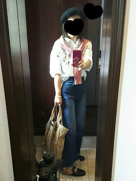 「刺繍シャツ」｜「アイテム（ハンチング/ベレー帽）」を使った、Jasmine♡さん（レディース・160cm）の秋コーディネート