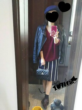 「chanel」｜「アイテム（ライダースジャケット）」を使った、Jasmine♡さん（レディース・160cm）の秋コーディネート