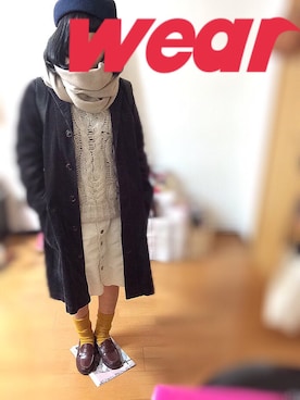 「カラーソックス」｜「アイテム（チェスターコート）」を使った、おさん（レディース・153cm）の冬コーディネート