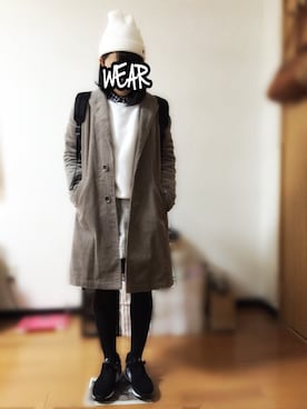 「黒リュック」｜「アイテム（チェスターコート）」を使った、おさん（レディース・153cm）の冬コーディネート