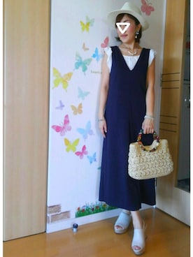 「ROPE' PICNIC（ロペピクニック）のアイテム（サロペット/オーバーオール）」を使った、mintoさん（レディース・155cm）の夏コーディネート