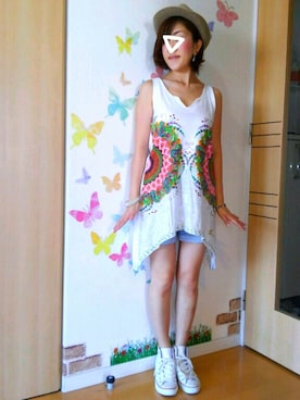 「AIGLE（エーグル）のアイテム（帽子）」を使った、mintoさん（レディース・155cm）の夏コーディネート