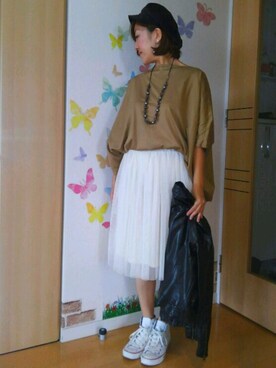 「NATURAL BEAUTY BASIC（ナチュラルビューティーベーシック）のアイテム（ライダースジャケット）」を使った、mintoさん（レディース・155cm）の秋コーディネート