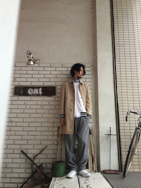 「Polo Ralph Lauren」｜「アイテム（ステンカラーコート）」を使った、eat_cameさん（メンズ・180cm）の秋コーディネート