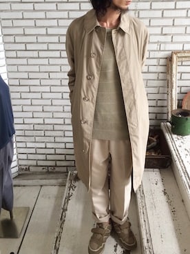 「ワントーンコーデ」｜「アイテム（ステンカラーコート）」を使った、eat_cameさん（メンズ・180cm）の秋コーディネート