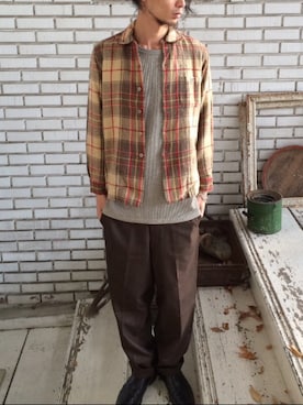 「ウールシャツ」｜「アイテム（スラックス）」を使った、eat_cameさん（メンズ・180cm）の秋コーディネート